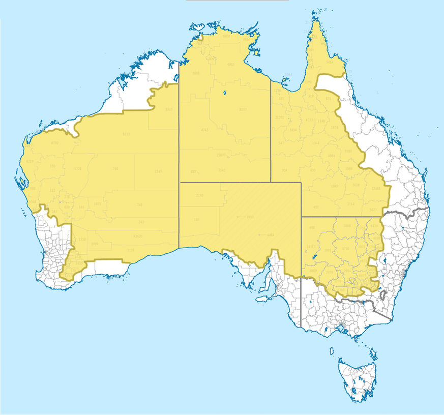 Karte: Bevölkerung von Australien: 2 Prozent leben im gelben Bereich.