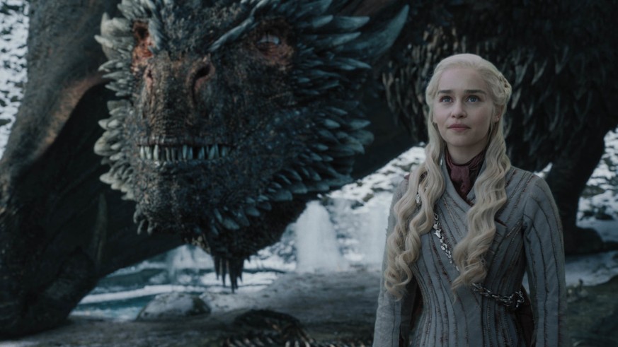 This image released by HBO shows Emilia Clarke in a scene from &quot;Game of Thrones,&quot; that aired Sunday, May 5, 2019. In the third to last episode of HBO’s “Game of Thrones,” Mother of Dragons D ...