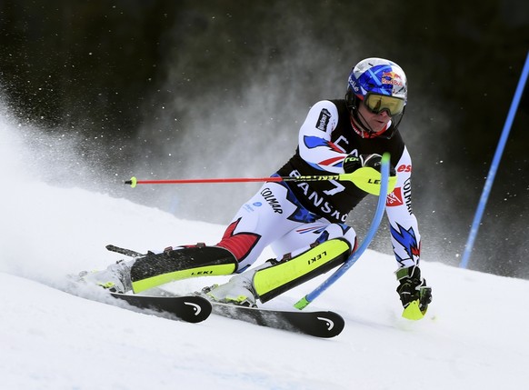 France&#039;s Alexis Pinturault competes during an alpine ski, men&#039;s World Cup combined, in Bansko, Bulgaria, Friday, Feb. 22, 2019. (AP Photo/Marco Tacca)