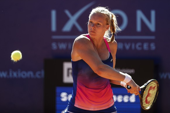 Kiki Bertens of the Netherlands in action during her semi final match against Timea Bacsinszky of Switzerland, at the WTA Ladies Championship tennis tournament in Gstaad, Switzerland, saturday, July 1 ...