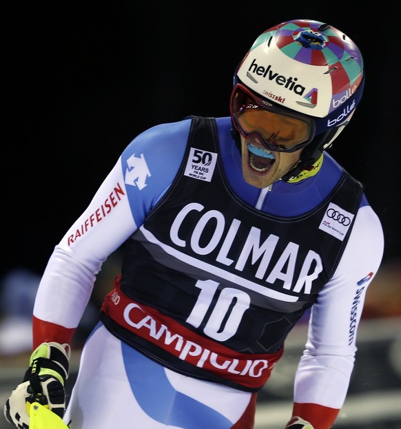 Switzerland&#039;s Daniel Yule gets to the finish area after completing an alpine ski, men&#039;s World Cup slalom, in Madonna di Campiglio Italy, Thursday, Dec. 22, 2016. (AP Photo/Marco Trovati)