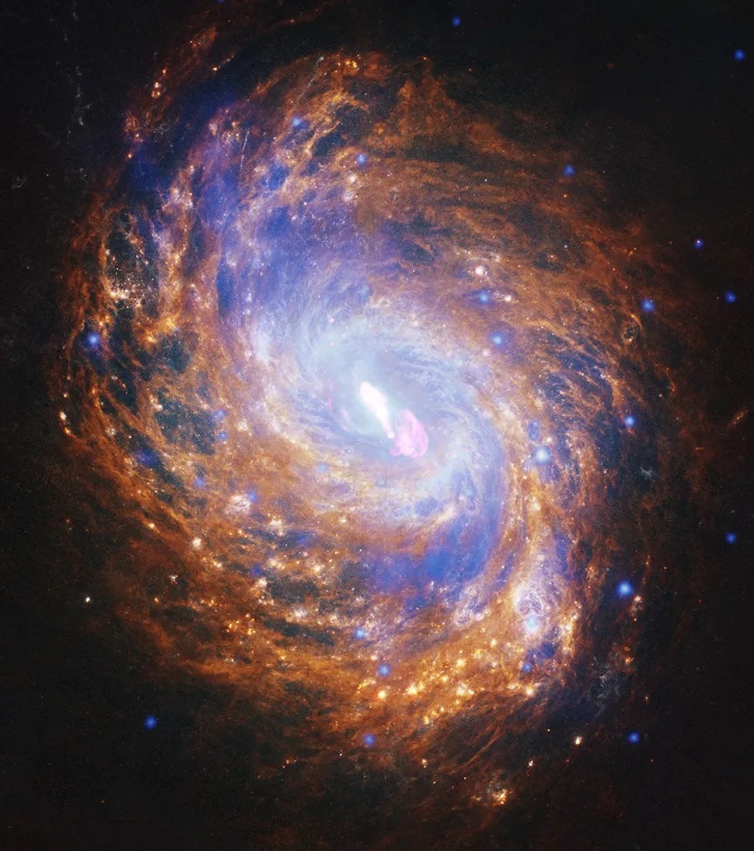 NASA Telescopes View Spiral Galaxy
NGC 1068, a relatively nearby spiral galaxy, appears in this image released on July 23, 2025. The galaxy contains a black hole at its center that is twice as massive ...