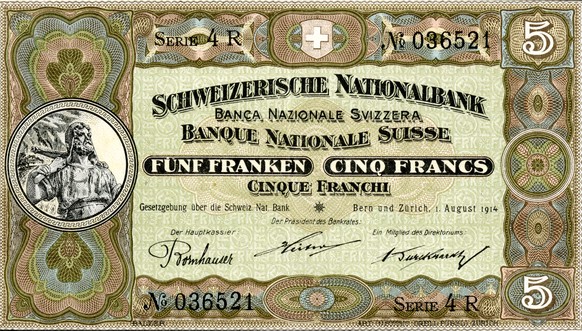 Die 5-Franken-Note von 1911 war bis ins Jahr 2000 gültig.