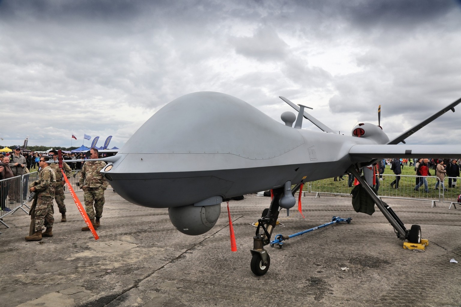 US Air Force General Atomics MQ-9 Reaper unbemanntes Kampffahrzeug (UAV) präsentiert auf NATO Days Luftshow in Tschechien.