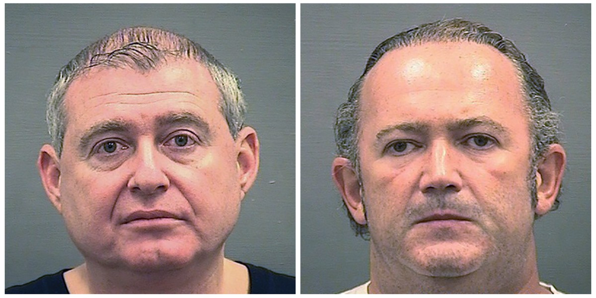 This combination of Oct. 9, 2019, photos provided by the Alexandria Sheriff's Office shows booking photos of Lev Parnas, left, and Igor Fruman. The two business associates of Rudy Giuliani are du ...