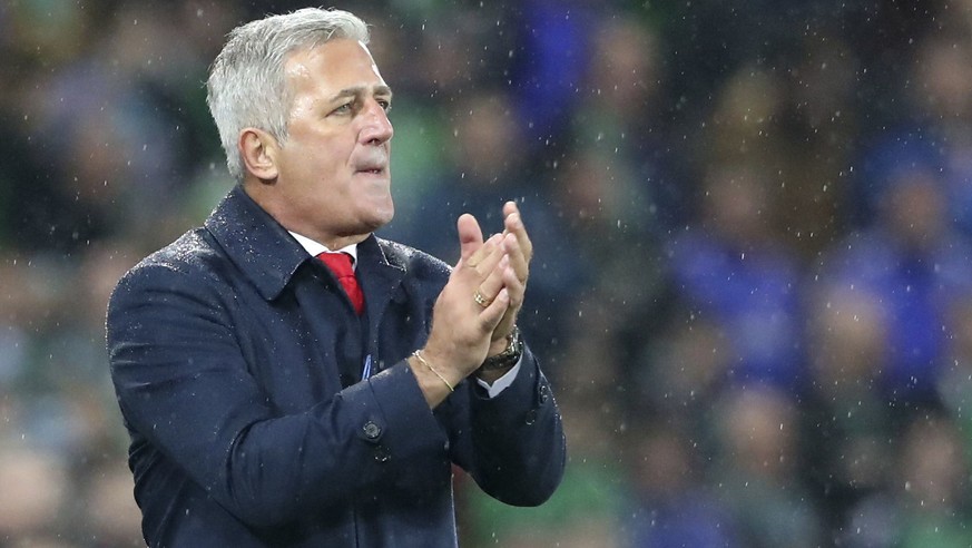 Switzerland manager Vladimir Petkovic applauds during the World Cup qualifying play-off first leg soccer match between Northern Ireland and Switzerland at Windsor Park in Belfast, Northern Ireland, Th ...