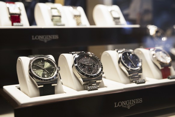 Watches made by Swiss watch manufacturer Longines are on display in Bern, Switzerland, Friday, Aug. 8, 2025. (Peter Klaunzer/Keystone via AP)
Switzerland Trump Tariffs