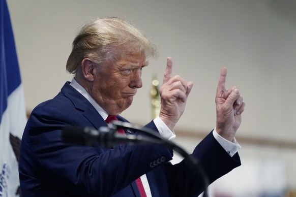 Former President Donald Trump speaks during a commit to caucus rally, Wednesday, Sept. 20, 2023, in Maquoketa, Iowa. (AP Photo/Charlie Neibergall)