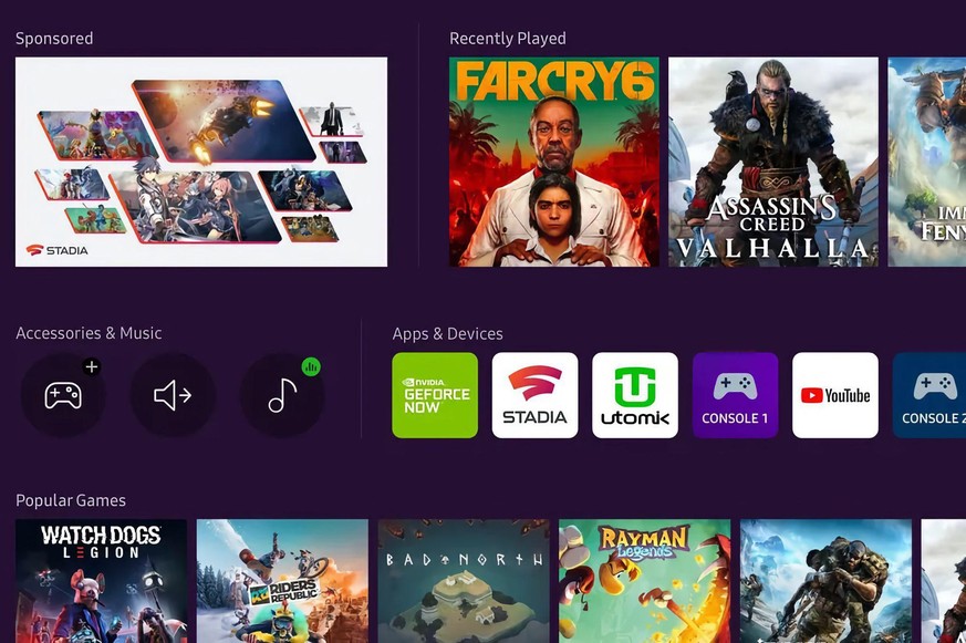 Samsung integriert Game-Streaming-Dienste wie Google Stadia und GeForce Now in seine Smart-TVs.