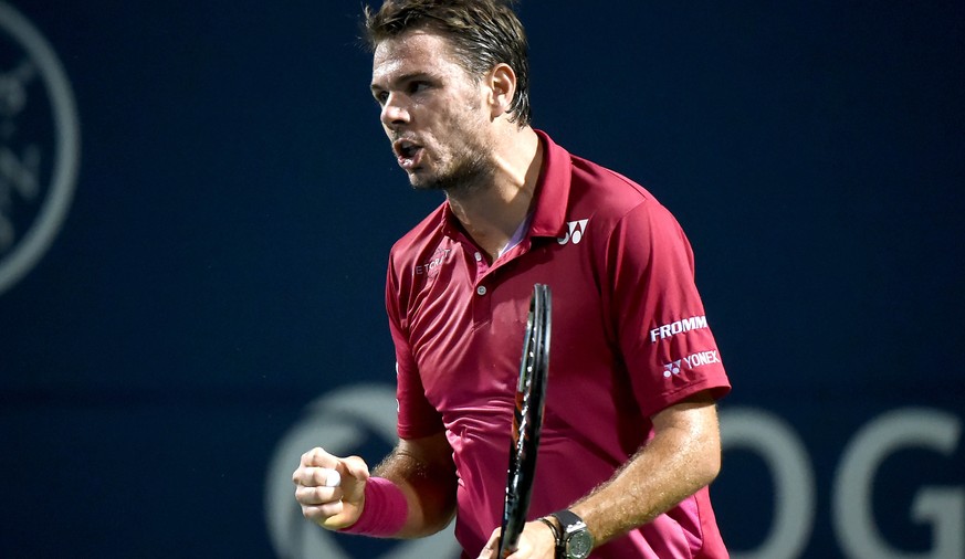 Jul 26, 2016; Toronto, Ontario, Canada; Stan Wawrinka of Switzerland reacts after winning the first set against Mikhail Youzhny of Russia on day two of the Rogers Cup tennis tournament at Aviva Centre ...