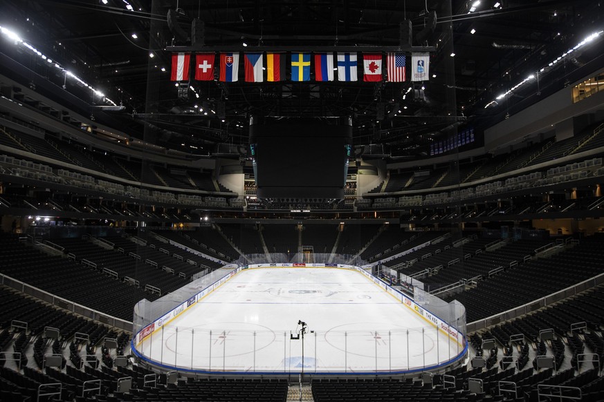 Rogers Place arena sits empty after the remainder of the IIHF World Junior Hockey Championship was cancelled due to COVID-19, Wednesday, Dec. 29, 2021, in in Edmonton, Alberta. (Jason Franson/The Cana ...