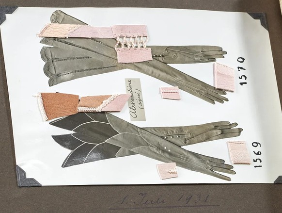 Musterbuch der Handschuhmacherei Wiessner von 1931 bis 1932.