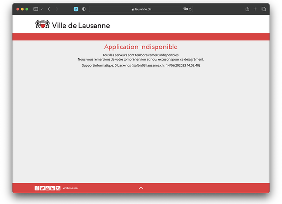 Die Website der Stadt Lausanne war am 14. Juni 2023 wegen einer DDoS-Attacke nicht erreichbar.