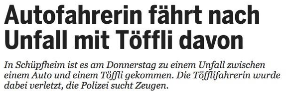 «Riesenfische aus dem Po gezogen» – und 13 andere Perlen des Lokaljournalismus
20 Minuten neulich... da kommt zur Fahrerflucht wohl noch Zweiraddiebstahl dazu... #GTA