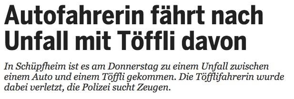 Â«Riesenfische aus dem Po gezogenÂ» â und 13 andere Perlen des Lokaljournalismus
20 Minuten neulich... da kommt zur Fahrerflucht wohl noch Zweiraddiebstahl dazu... #GTA