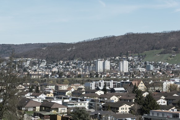 View of Wettingen from Neuenhof, Switzerland, pictured on April 14, 2013. Agglomerations shape the Swiss landscape. It is a conglomerate coexistence of big and small, old and new, esthetic and functio ...