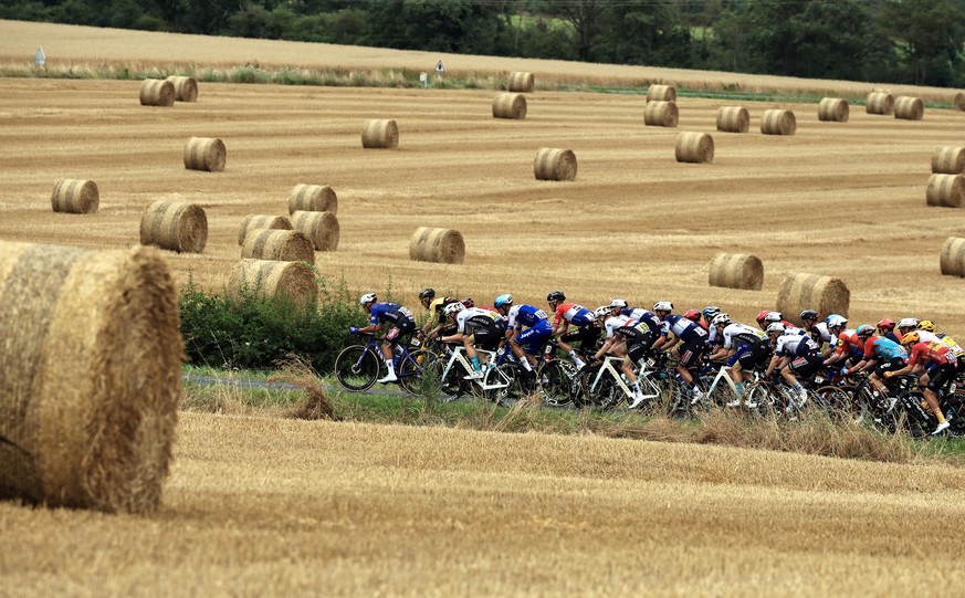 epa10741778 The peloton during the 11th stage of the Tour de France 2023, a 180 km race from Clermont-Ferrand to Moulins, France, 12 July 2023. EPA/CHRISTOPHE PETIT TESSON