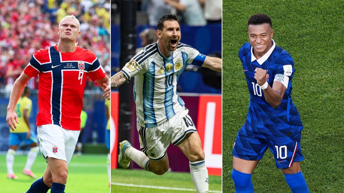 Erling Haaland, Lionel Messi und Kylian Mbappé (v. l. n. r.) führen die Torjägerliste an – wer wird sich am Ende den Goldenen Schuh schnappen?