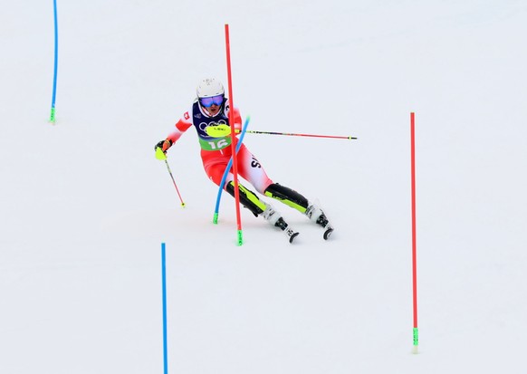 epa12723535 Wendy Holdener of Switzerland in action during the Slalom of the Women's Team combined of the Alpine Skiing competitions at the Milano Cortina 2026 Winter Olympic Games, Tofane ski ce ...