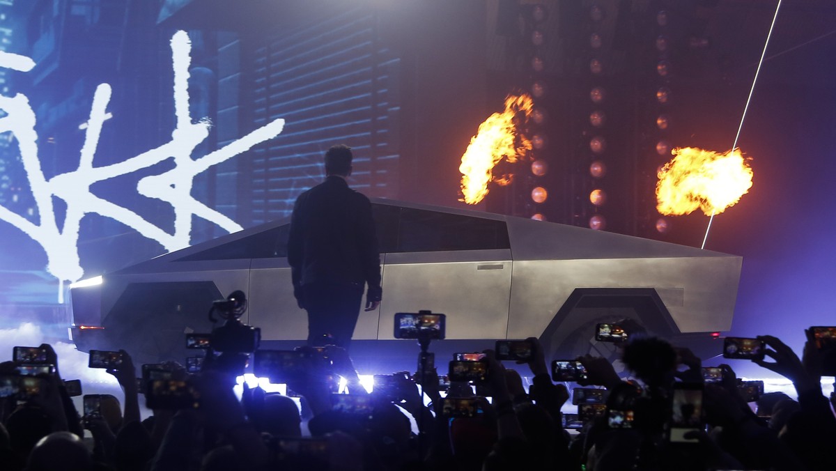 Tesla CEO Elon Musk introduces the Cybertruck at Tesla's design studio Thursday, Nov. 21, 2019, in Hawthorne, Calif. (AP Photo/Ringo H.W. Chiu)
Elon Musk