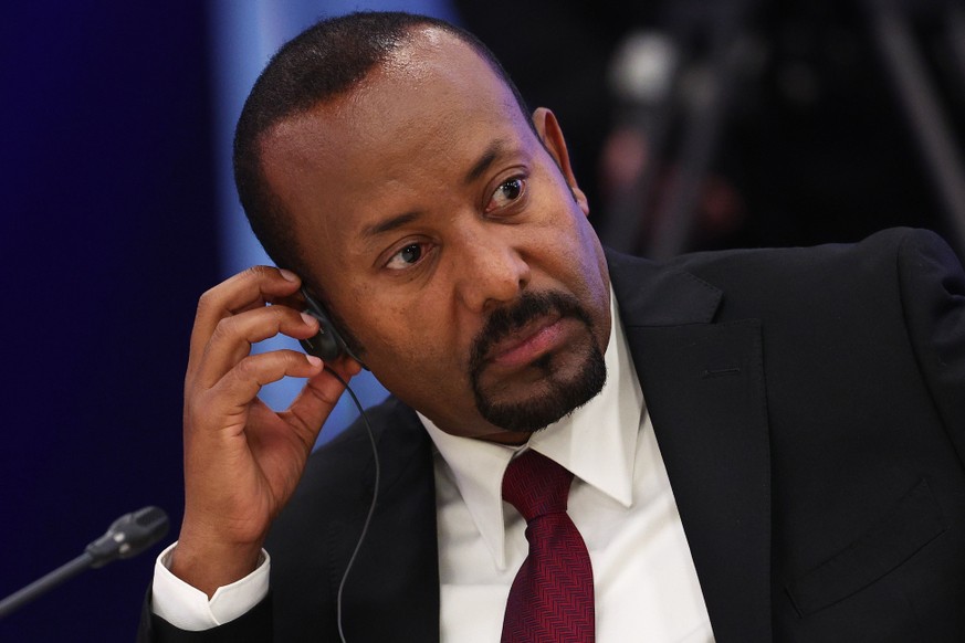 FILE - Ethiopian Prime Minister Abiy Ahmed Ali attends a session at the World Atomic Week forum at the Exhibition of Achievements of National Economy (VDNKh) in Moscow, Russia, Thursday, Sept. 25, 202 ...