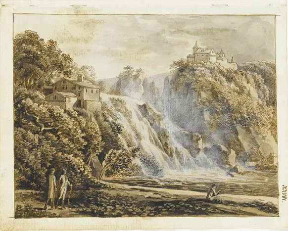 Skizze aus dem Tagebuch von Joseph Anton Koch, 1791
https://www.staatsgalerie.de/de/sammlung-digital/rheinfall-vom-drahtzug-reisetagebuch-1791-xxviii