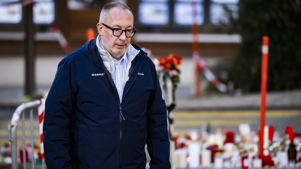 Nicolas Feraud, Mayor of Crans-Montana, reacts near the area where a unidentified origin fire broke out at the Le Constellation bar and lounge leaving people dead and injured, during New Years celebr ...
