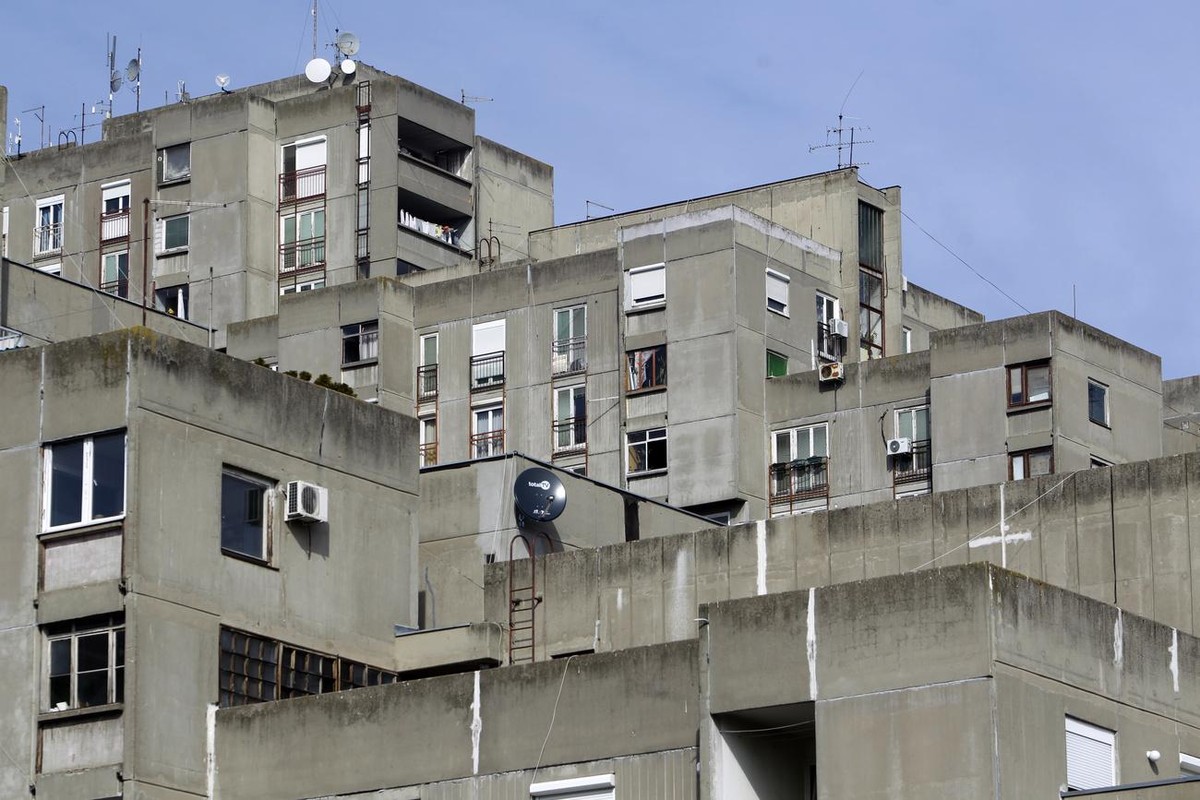 epa07414396 (16/17) Sky-scrapers of the residential block 61 built in the 1970's in Belgrade, Serbia, 26 February 2019. Architects in Yugoslavia invested a great deal of effort in adapting the ex ...