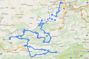 Die ungefähre Strecke der heutigen Etappe von Delémont nach Basel.<br data-editable="remove">