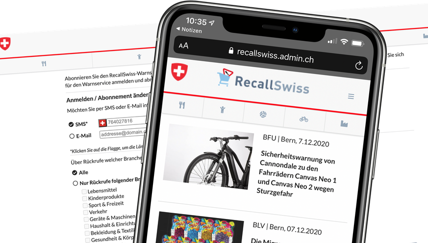 Ungeniessbare Lebensmittel, defekte Geräte: Recall-Swiss warnt Konsumenten und weist auf Rückrufaktionen hin.