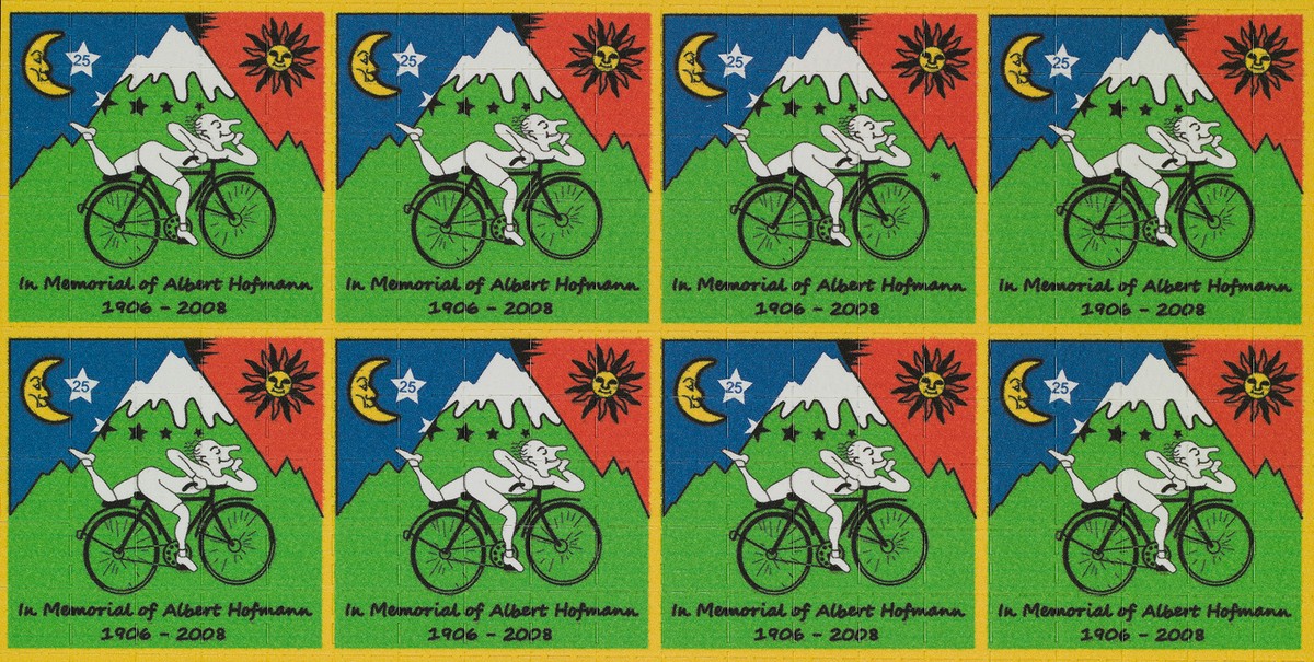 Löschpapier mit Fahrrad-Motiv, wie es im illegalen Handel mit LSD gebräuchlich ist.