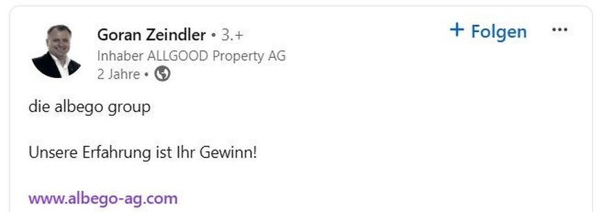 Zwielichter Unternehmer Goran Zeindler auf LinkedIn