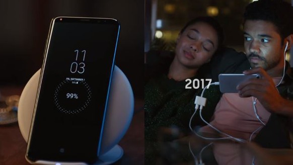 2017: Drahtloses Laden bei Galaxy – Kabelsalat beim iPhone.