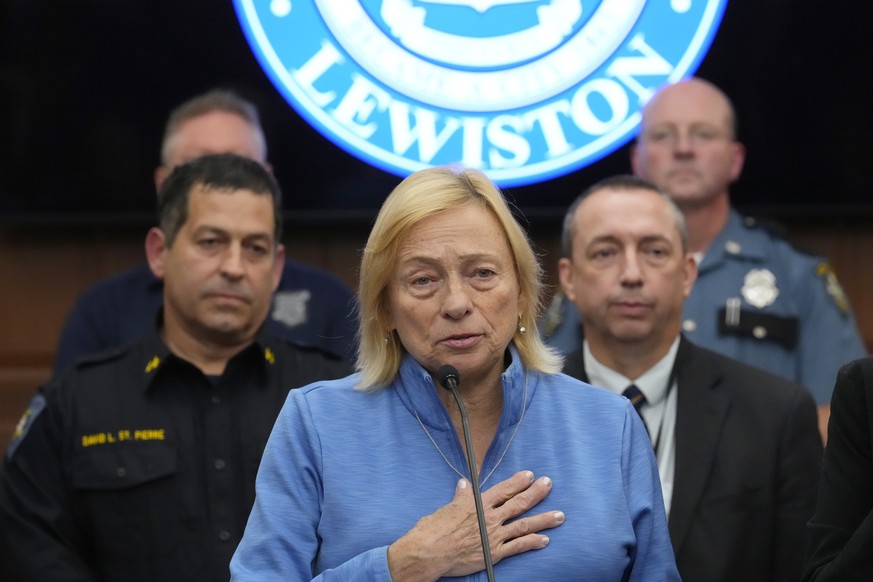 Gov. Janet Mills speaks during a news conference in the aftermath of a mass shooting, in Lewiston, Maine, Friday, Oct. 27, 2023. (AP Photo/Matt Rourke)