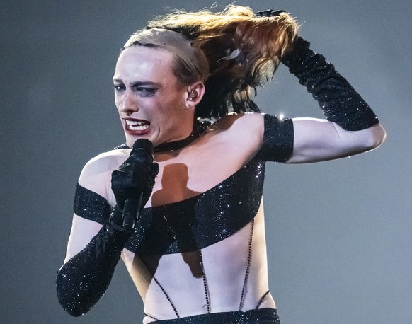 epa12111216 Nemo of Switzerland, 2024 ESC winner, performs during the final at the 69th Eurovision Song Contest in Basel, Switzerland, 17 May 2025. EPA/GEORGIOS KEFALAS