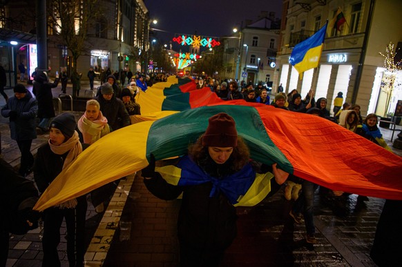 Demonstration in Vilnius marks fourth anniversary of Russian attacks on Ukraine VILNIUS, LITHUANIA - FEBRUARY 24: Hundreds of people gather to mark the fourth anniversary of Russias attacks on Ukraine ...
