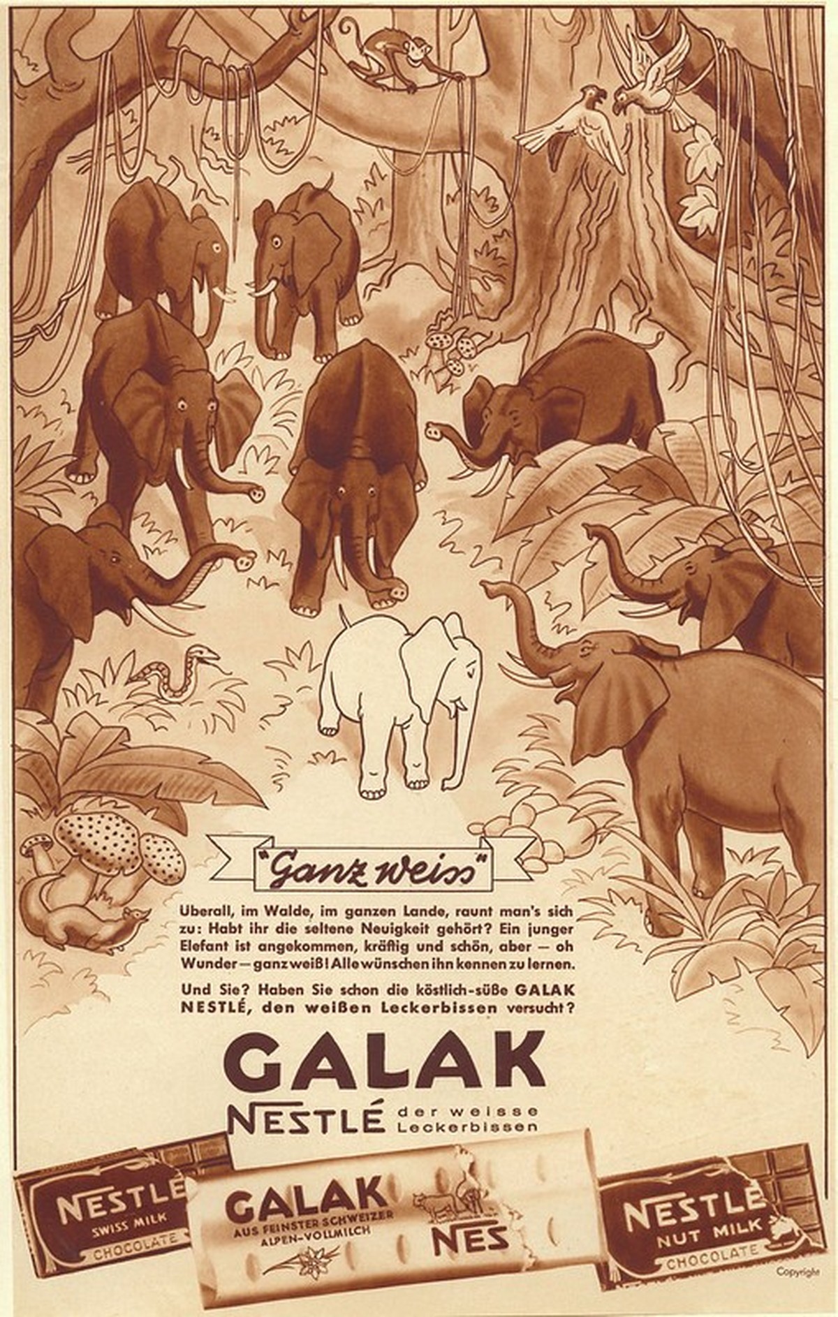 Nestle Galak Werbekampagne 1936 – "ganz weiss".