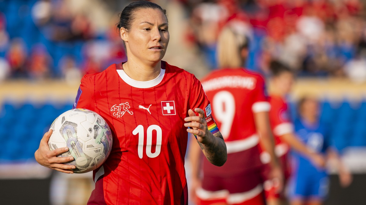 Switzerland's forward Ramona Bachmann reacts during the UEFA Women's European Qualifiers League B Group B1 soccer match between Switzerland and Azerbaijan, at the stade olympique de la Ponta ...