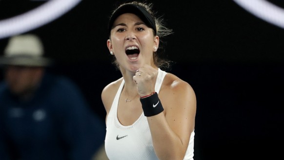 Switzerland&#039;s Belinda Bencic celebrates a point win over United States&#039; Venus Williams during their first round match at the Australian Open tennis championships in Melbourne, Australia, Mon ...