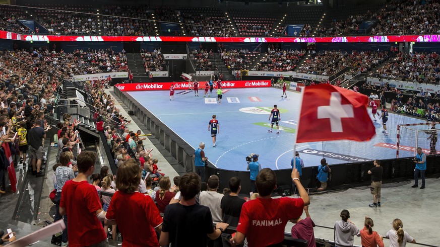 The Men&#039;s Handball World Championship Playoff match between Switzerland and Norway, in the bossard arena in Zug, Switzerland, on Tuesday, June 12, 2018. (KEYSTONE/Alexandra Wey)