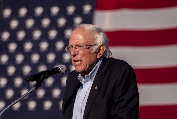 Sen. Bernie Sanders speaks to the crowd at a car rally campaign event for Democratic presidential candidate former Vice President Joe Biden on Monday, Oct. 5, 2020, in Warren, Mich. (Nicole Hester/Ann ...