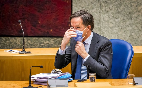 epa09094273 Outgoing Prime Minister Mark Rutte in the Lower House during a debate about the developments surrounding the corona virus in The Hague, the Netherlands, 24 March 2021. EPA/LEX VAN LIESHOUT