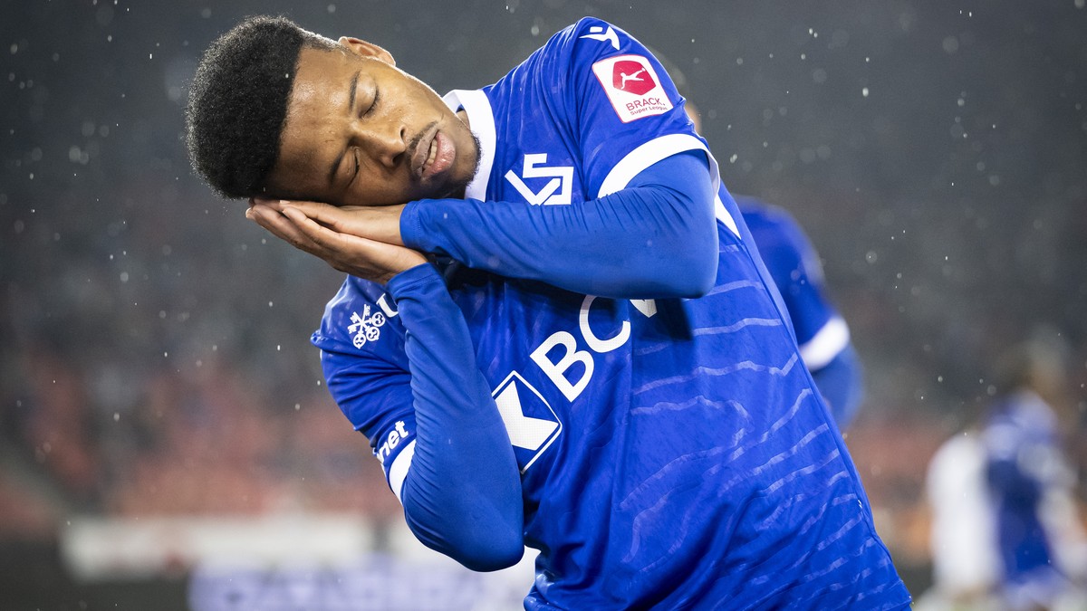 Beyatt Lekoueiry (LS) jubelt nach seinem Tor zum 1:2 im Fussball Meisterschaftsspiel der Swiss Super League zwischen Zuerich, FCZ, und dem FC Lausanne-Sport, LS, am Samstag, 1. November 2025 im Stadio ...
