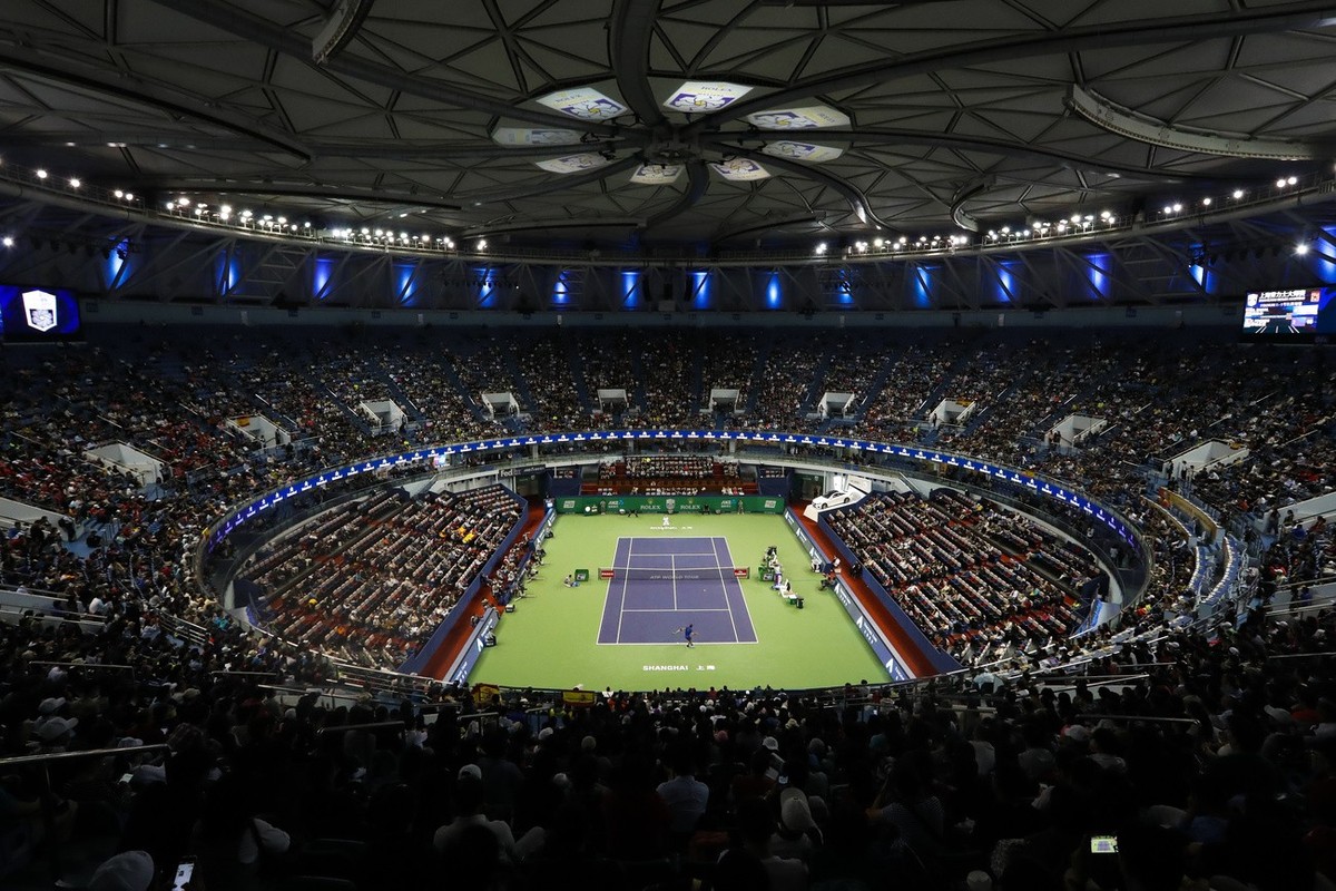 General view of Qizhong Forest Sports City Tennis Center during the men's singles match between Rafael Nadal of Spain and Fabio Fognini of Italy in the Shanghai Masters tennis tournament in Shang ...