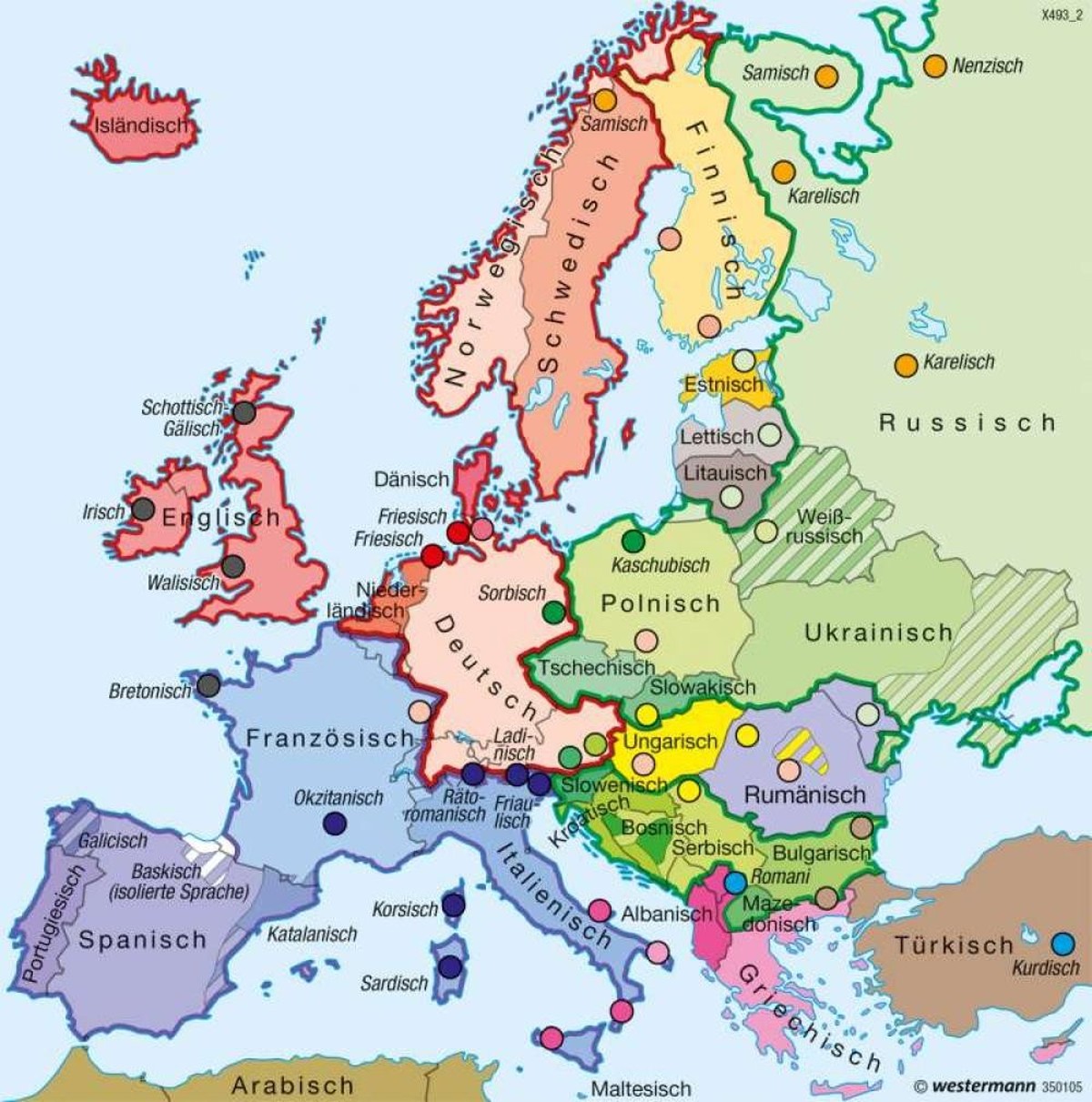 Rot = Germanische SprachgruppeBlau = Romanische SprachgruppeGrün = Slawische Sprachgruppe
