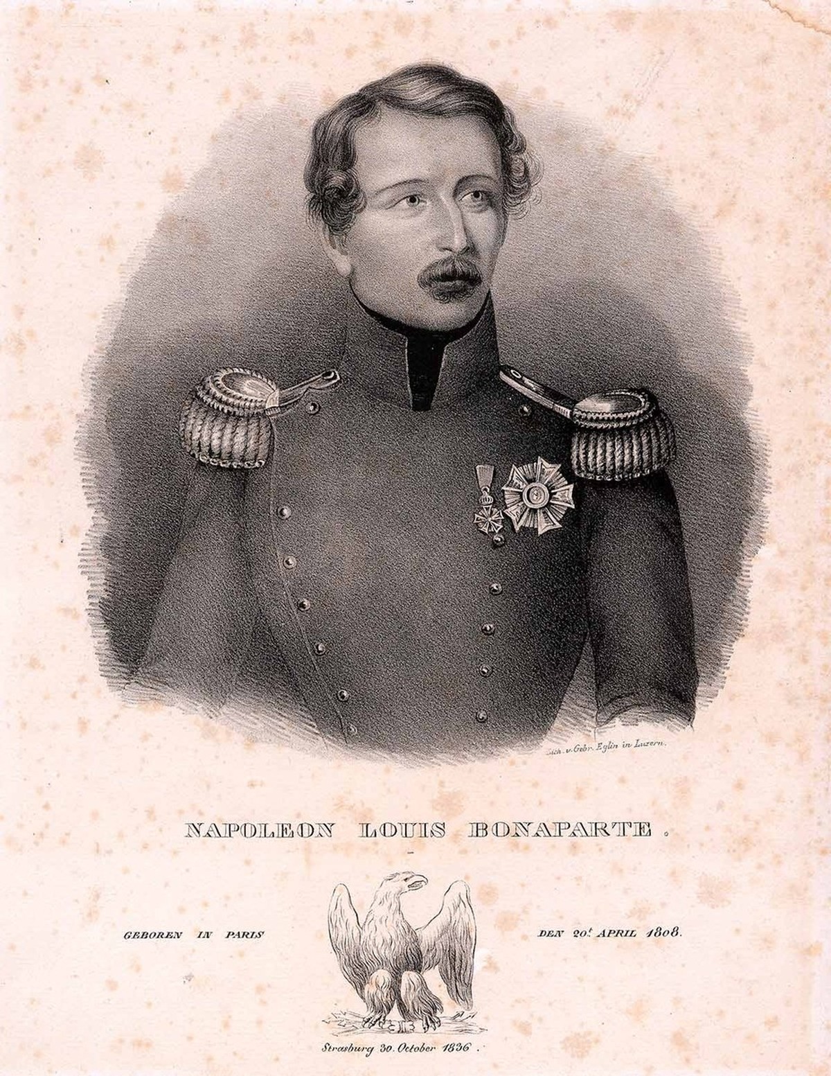 Un capitaine d'artillerie bernois nommé Charles Louis Napoléon Bonaparte. Lithographie, vers 1836.