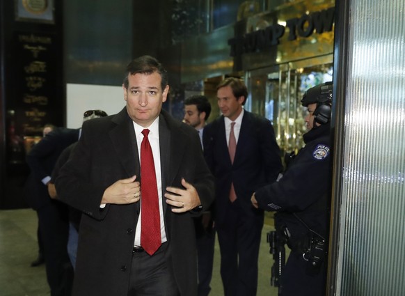 Sen. Ted Cruz, R-Texas, walks from Trump Tower, Tuesday, Nov. 15, 2016, in New York. (AP Photo/Carolyn Kaster)