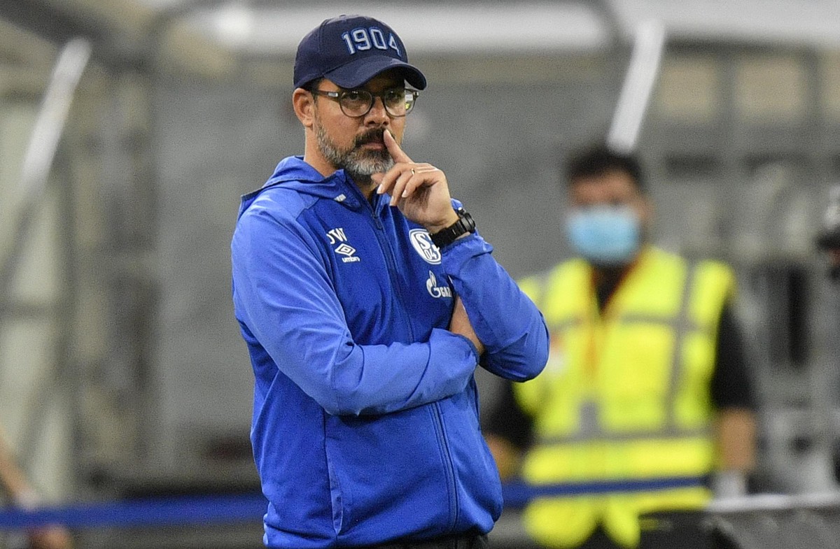 Schalke's head coach David Wagner keeps silent during the German Bundesliga soccer match between Fortuna Duesseldorf and FC Schalke 04 in Duesseldorf, Germany, Wednesday, May 27, 2020. The German ...