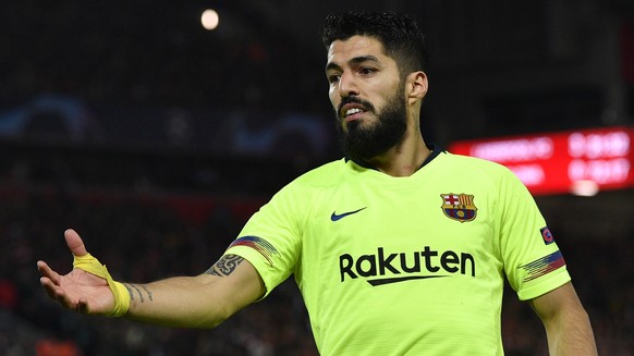 epa07554705 Barcelona player Luis Suarez during the UEFA Champions League semi final 2nd leg match between Liverpool FC and FC Barcelona at Anfield, Liverpool, Britain, 07 May 2019. Liverpool won 4-0  ...
