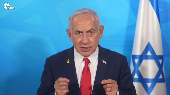 In this image made from a video released by the Israeli Government Press Office, Prime Minister Benjamin Netanyahu gives a statement Tuesday, March 18, 2025, in Tel Aviv, Israel. (Israeli Government P ...